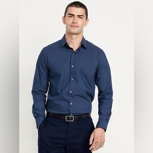 Old Navy Pro Signature Shirt Men’s Large Slim Fit Dot Print Button-Down Navy